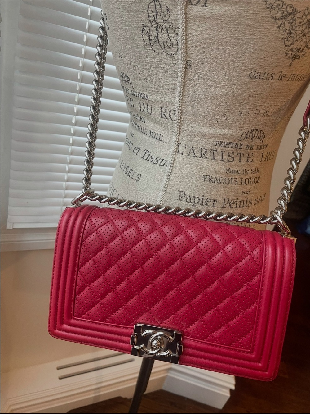 Chanel Boy Rasberry Quilted Leather Chain Shoulder Bag